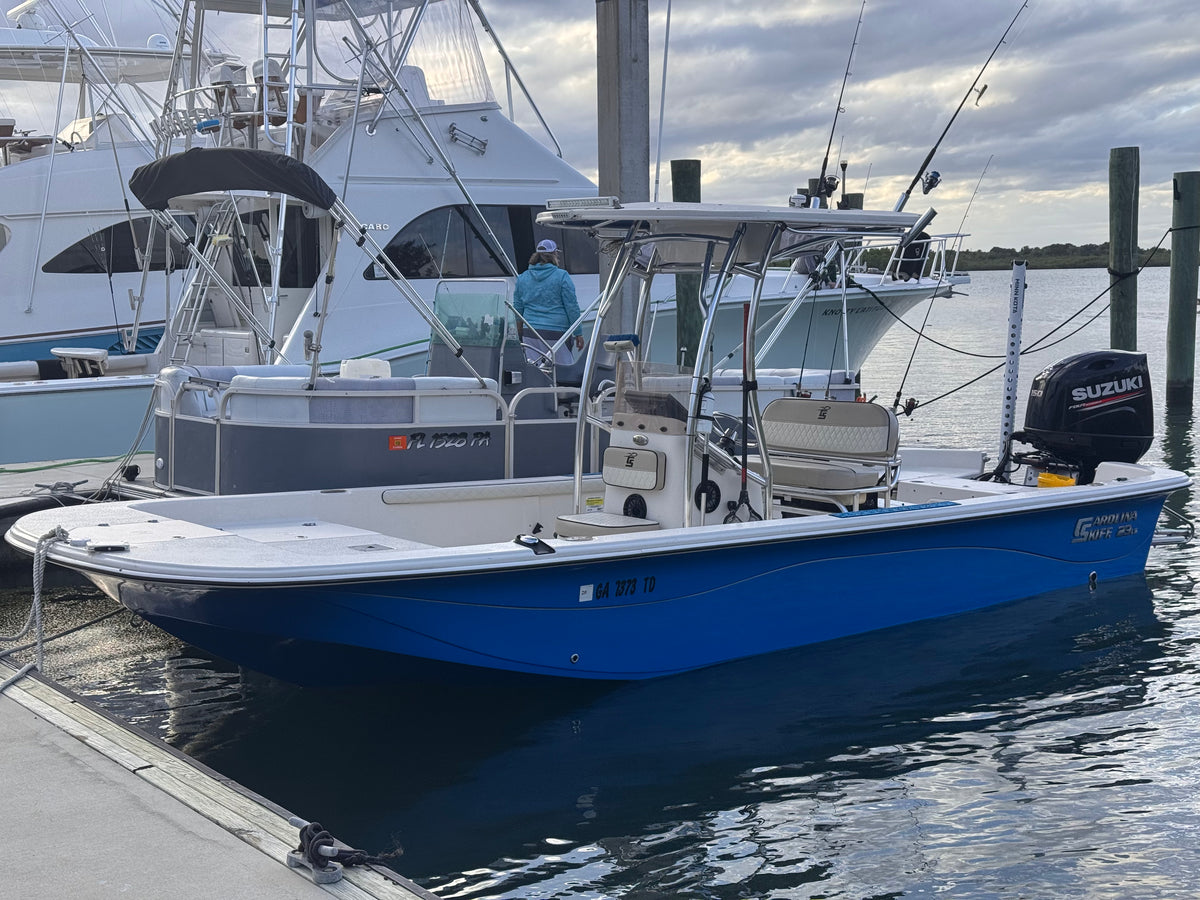 The 23' Carolina Skiff LS tied up at the dock